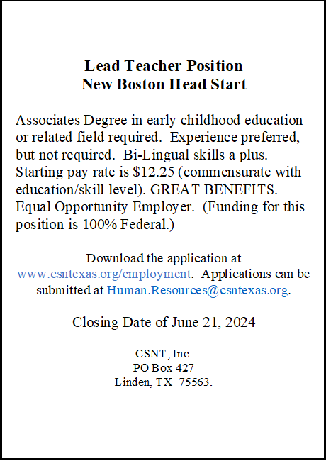 Lead Teacher New Boston Head Start
